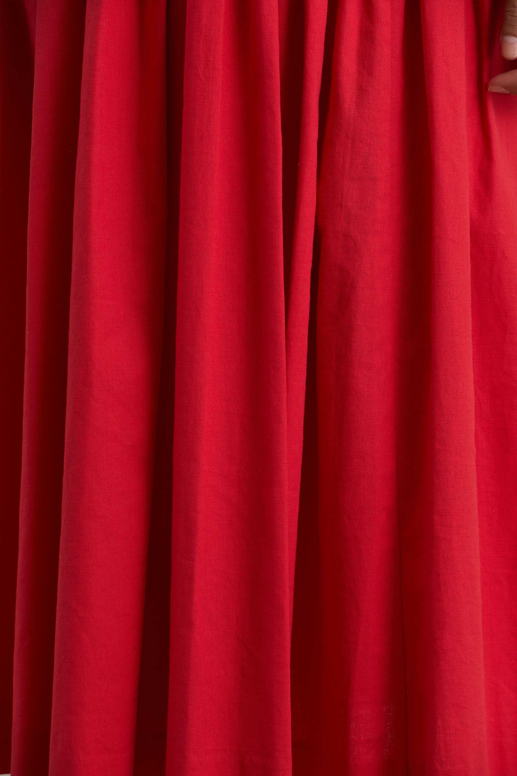 Macie Red Sweetheart Midi Dress With Balloon Sleeves
