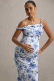 Lita Blue Floral Print Twisted Asymmetric Maternity Maxi Dress