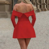 Women Sexy Mini Dress Off Shoulder Long Sleeve A Line Dress Short Formal Dresses Party Clubwear