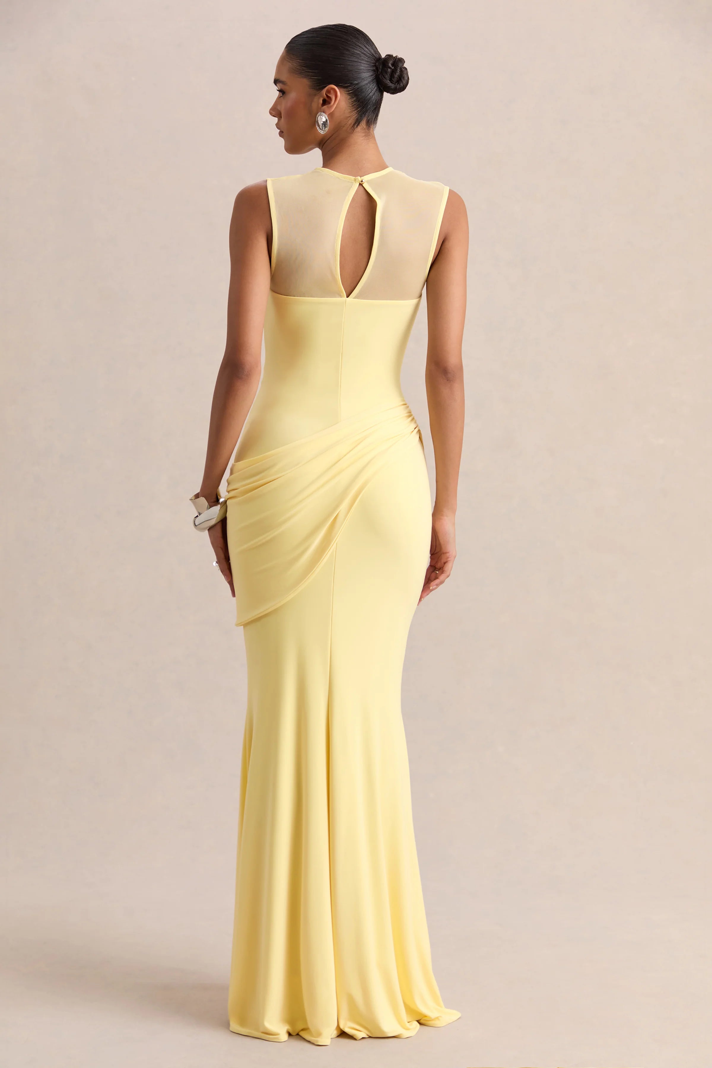 Lyssy Lemon High Neck Maxi Dress With Mesh Detail