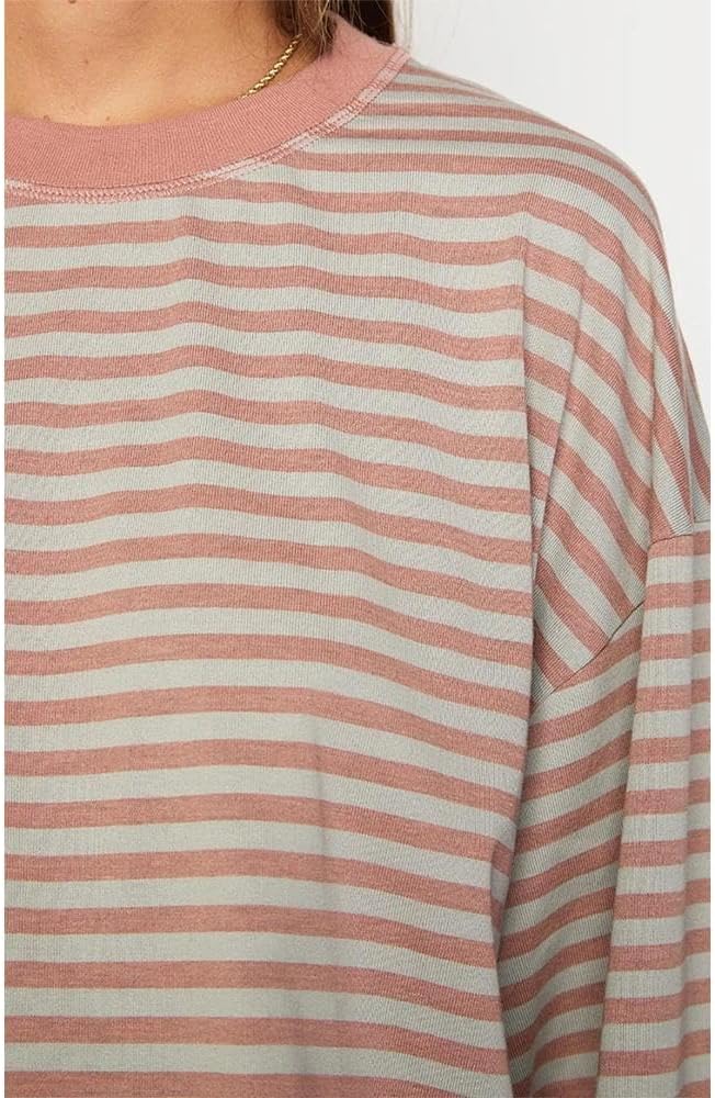 Women Striped Long Sleeve Shirt Crewneck Cropped Pullover Top Fall Winter Vintage Sweatshirt Streetwear