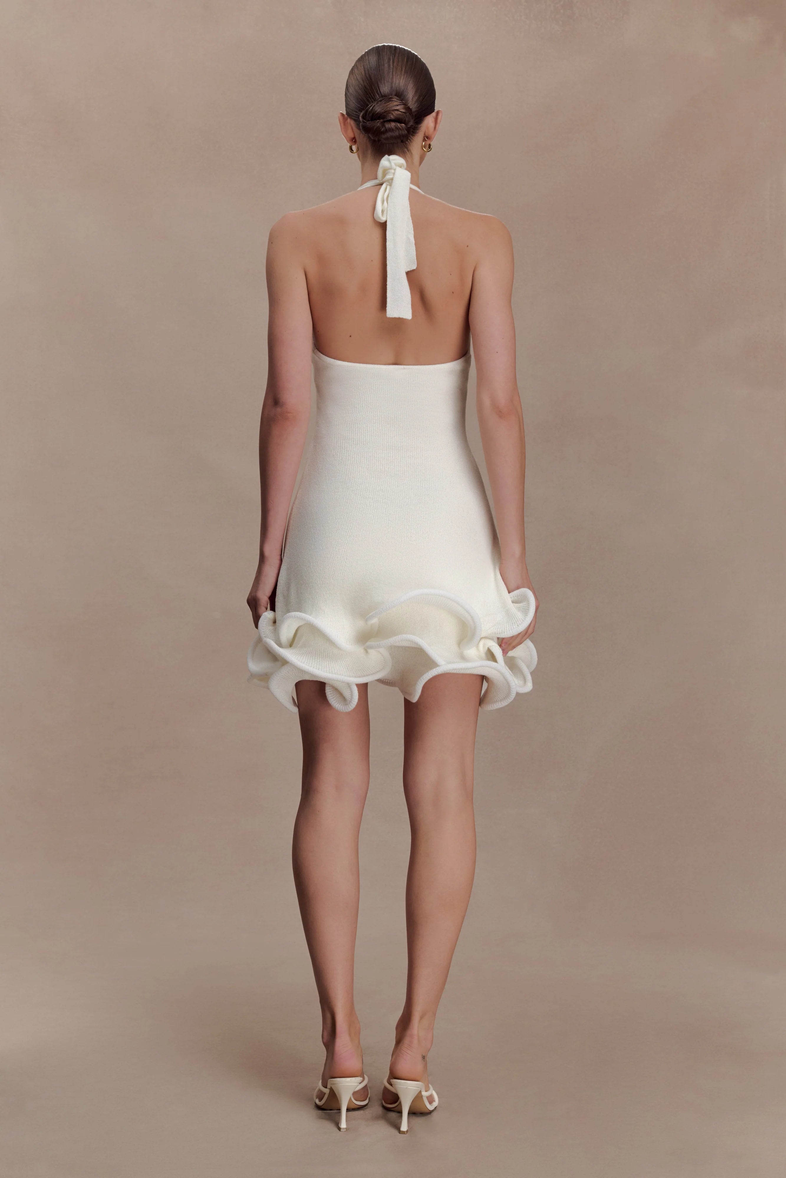 Willowmena Halter Neckline Mini Dress With Tubed Hem White