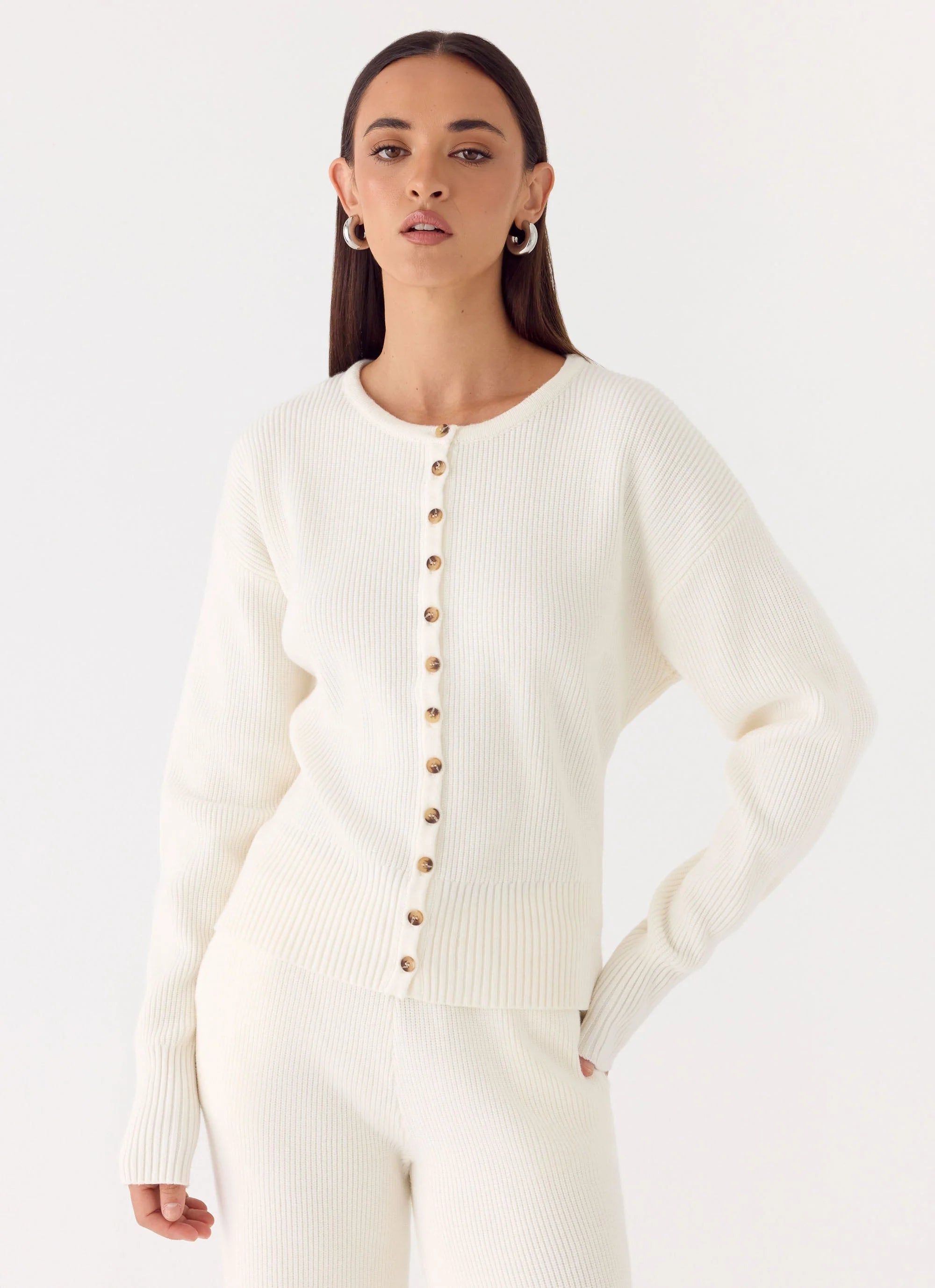 Harrison Cinched Knit Cardigan Ivory