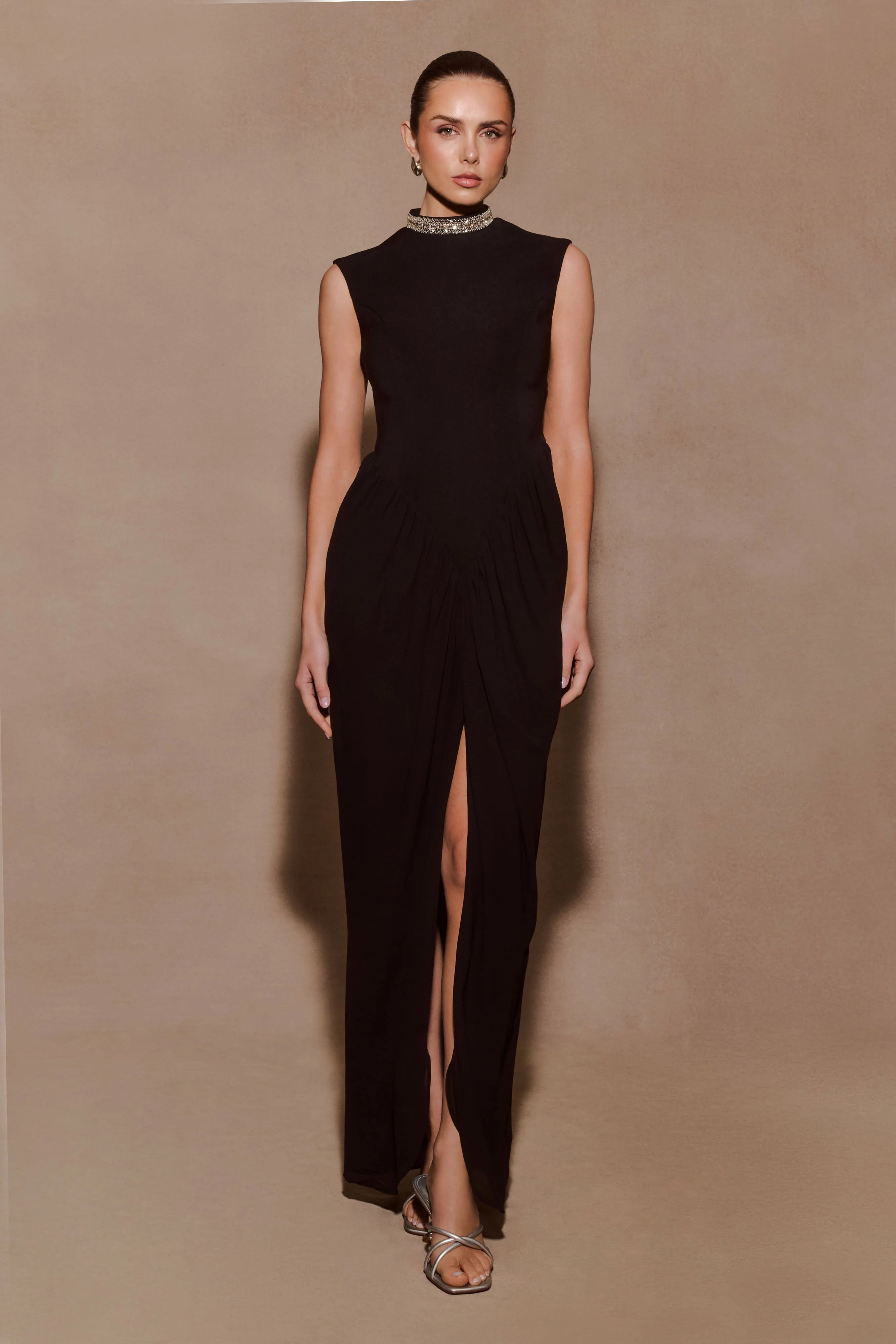 Elisa Diamante Neck Maxi Dress Black