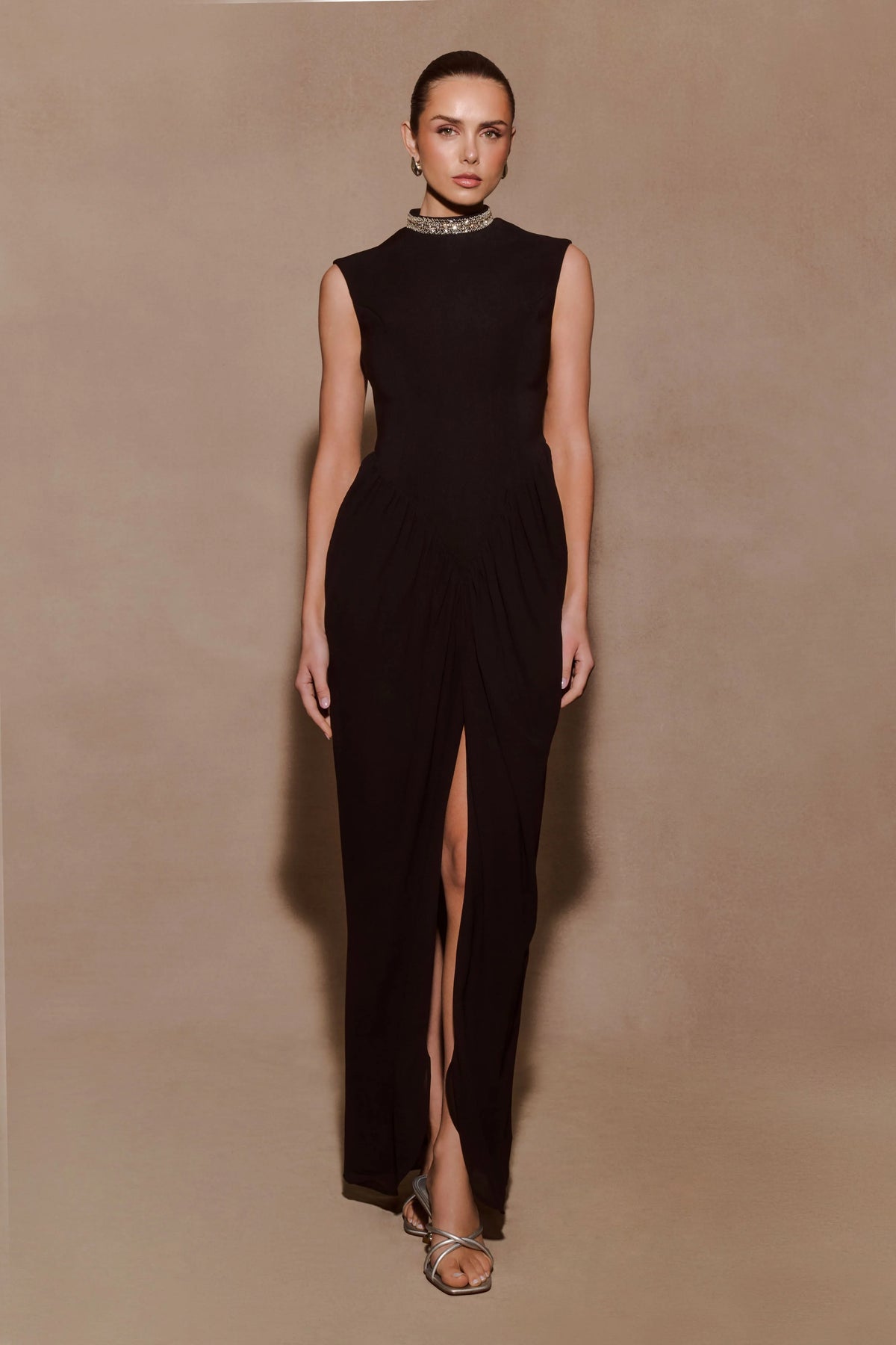 Elisa Diamante Neck Maxi Dress Black
