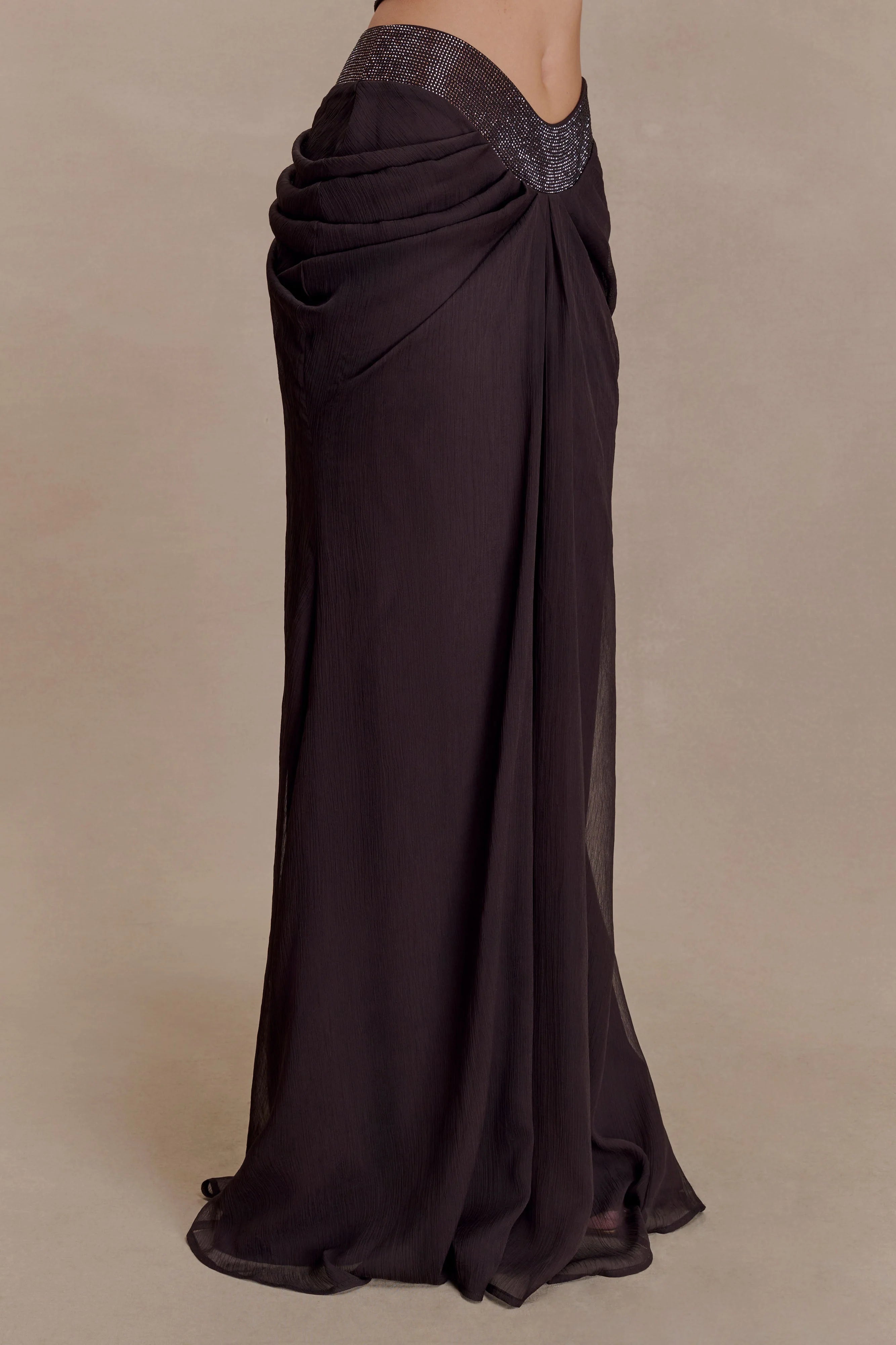 Siren Satin And Diamante Maxi Skirt Dark Chocolate