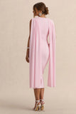 Milaine Light Pink Round Neck Maternity Midi Dress With Cape Sleeves