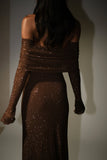 Marcel Off Shoulder Diamante Maxi Dress Chocolate