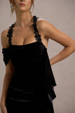 Charlize Black Velvet Halter Neck Draped Maxi Dress
