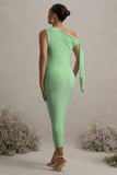 Katarine Light Green Asymmetric Knot Maternity Midi Dress