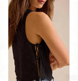 Women Eyelet Embroidered Tank Top Sleeveless Side Tie Summer Going Out Crop Top