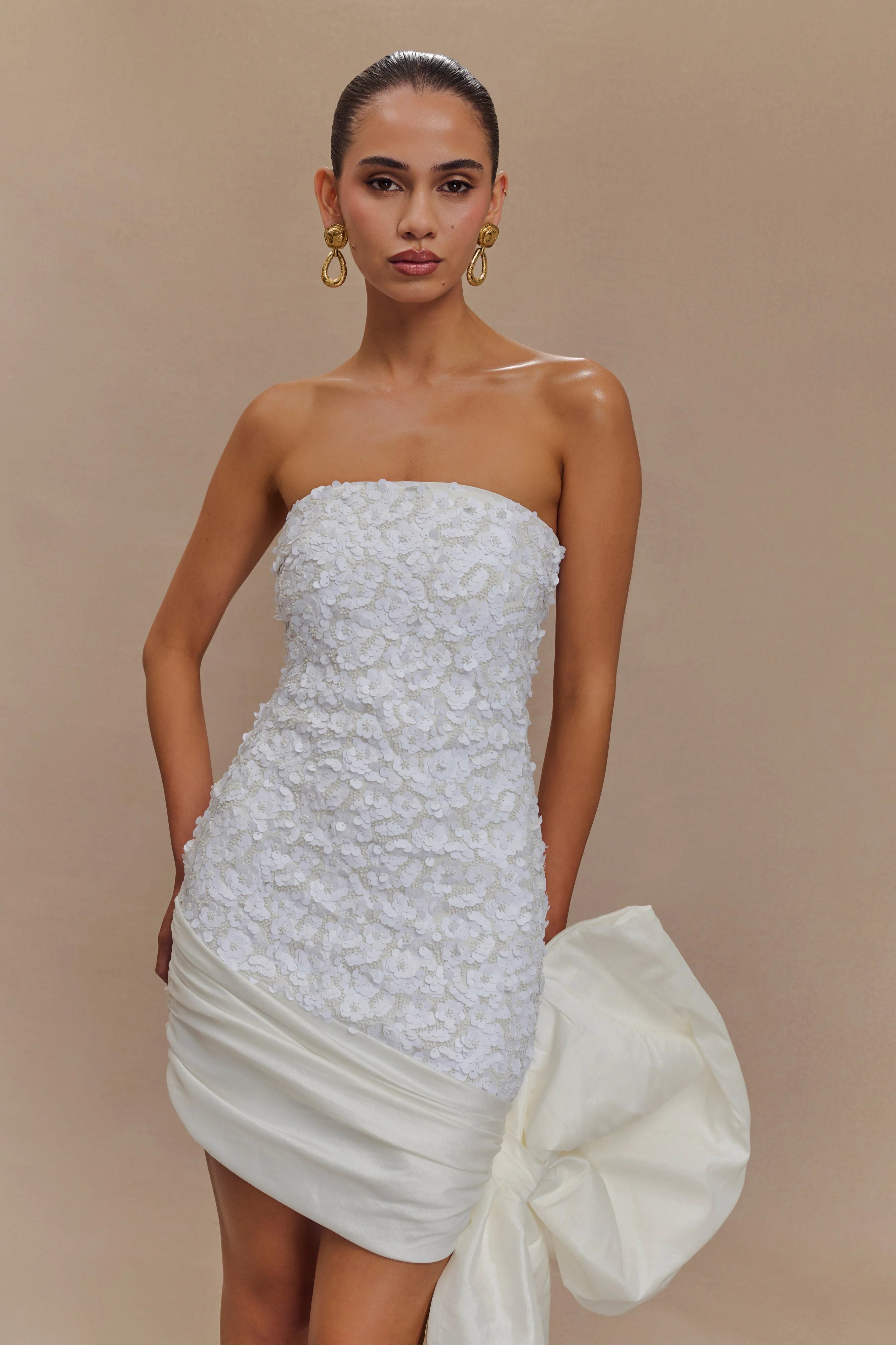 Franka Strapless Bow Mini Dress White