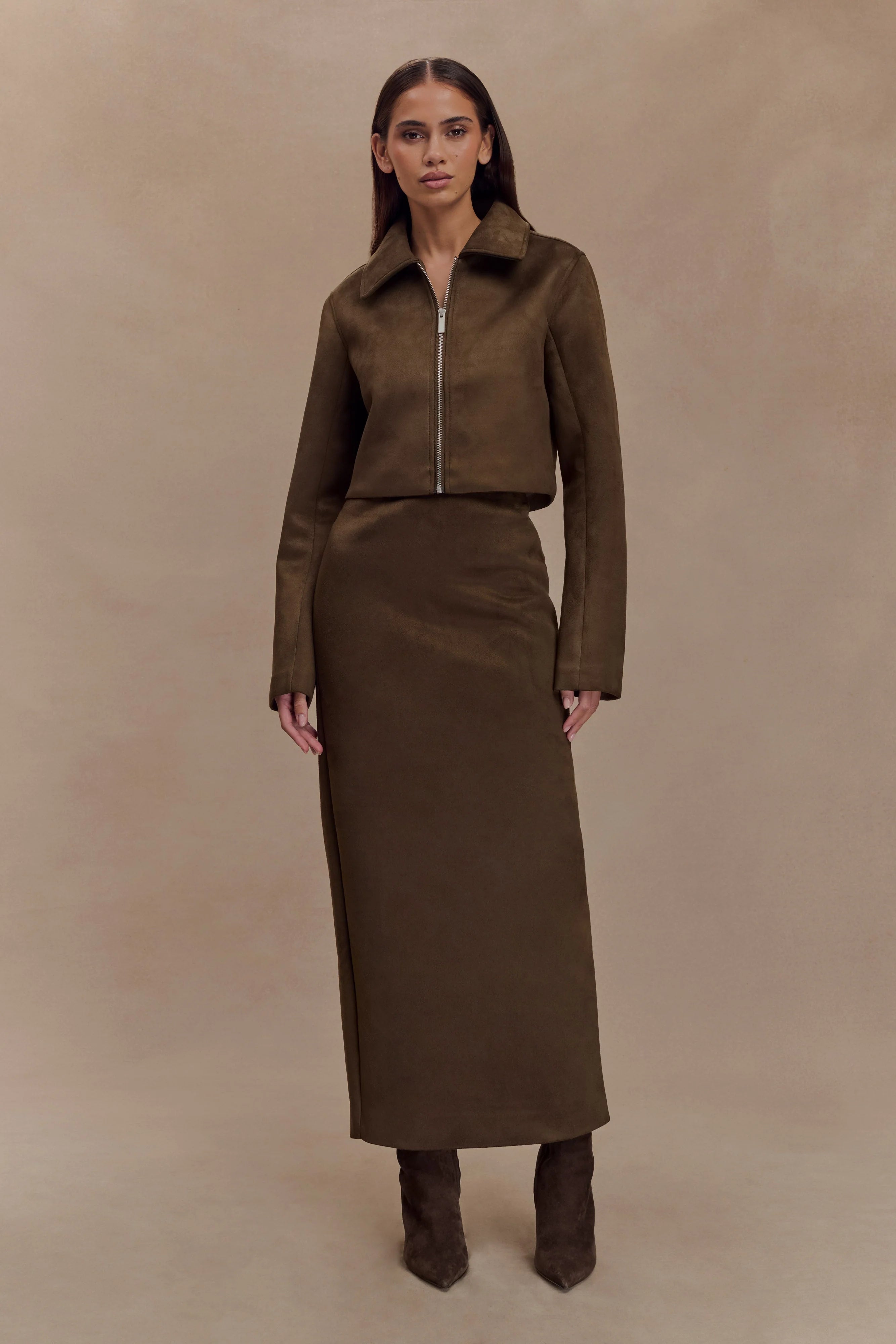 Hayes Faux Suede Collared Jacket Chocolate
