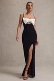 Emmalou Black White Strappy Split Maxi Dress With Bow
