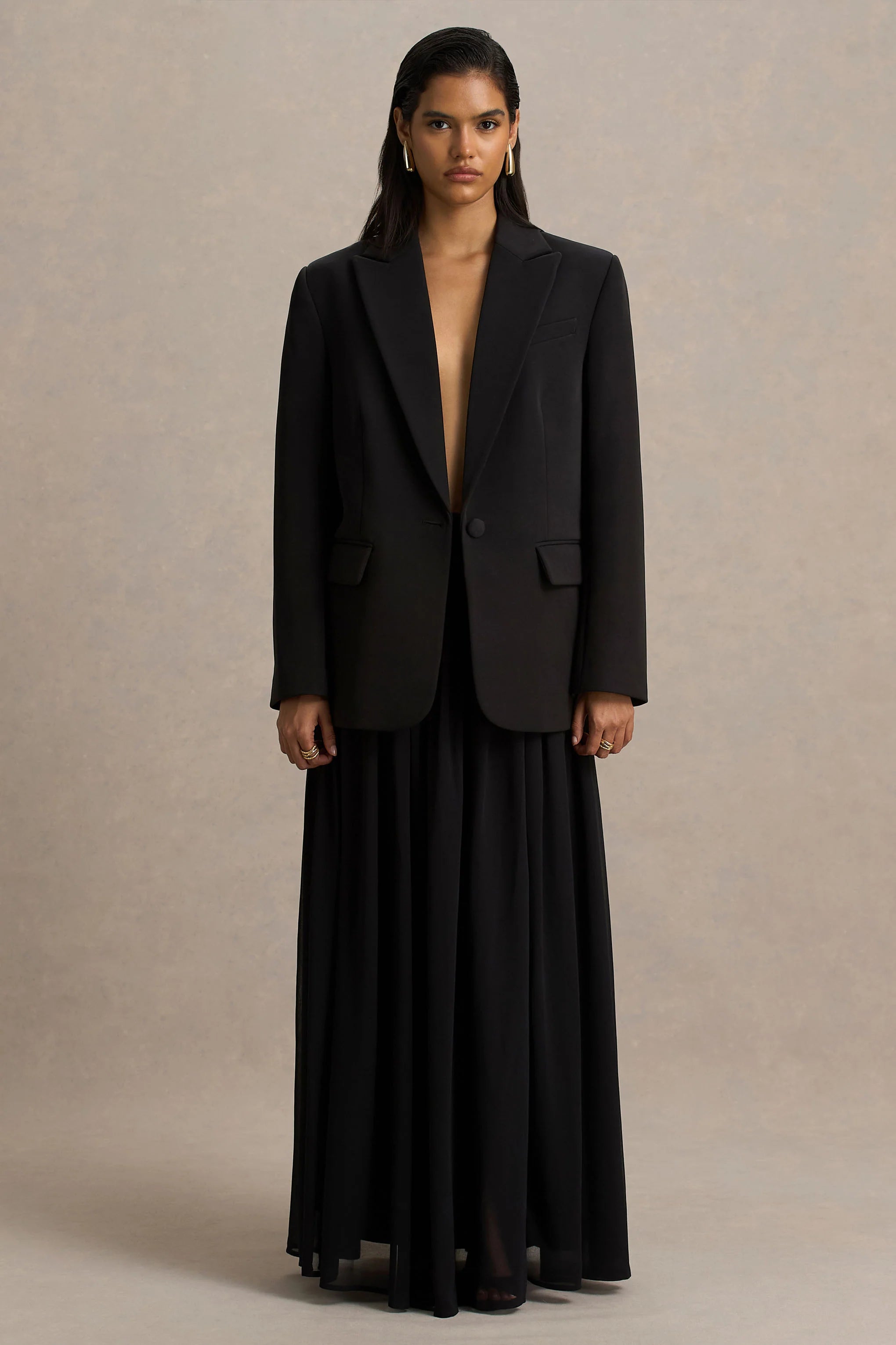 Spencer Black Chiffon Pleated Maxi Skirt