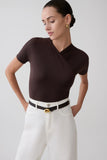 Junie Shortsleeve Cross Over Bodysuit Chocolate