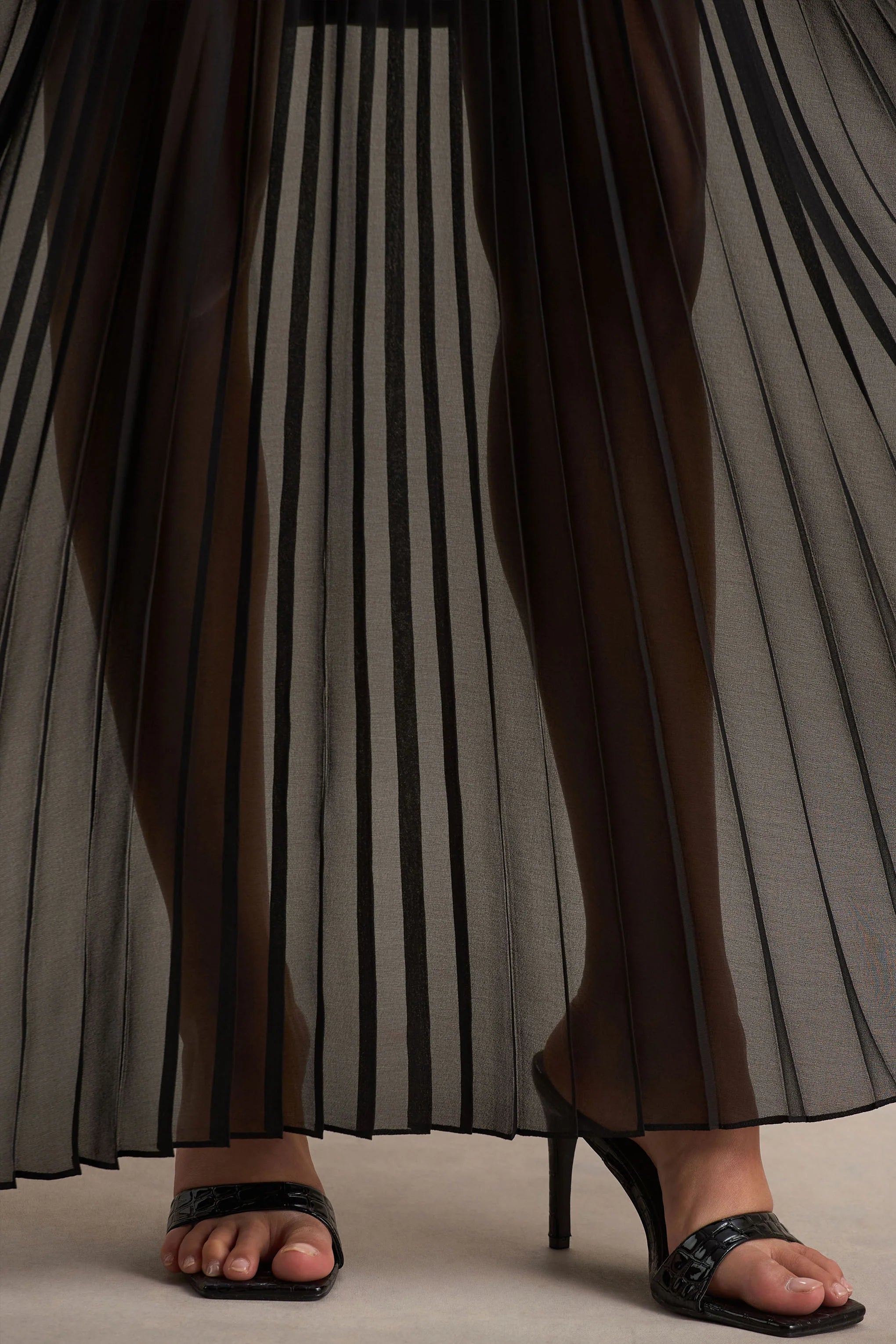 Jaquetta Black Belted Maxi Dress With Pleated Chiffon Skirt