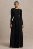 Estrella Black High Neck Maxi Dress With Ruched Detailing