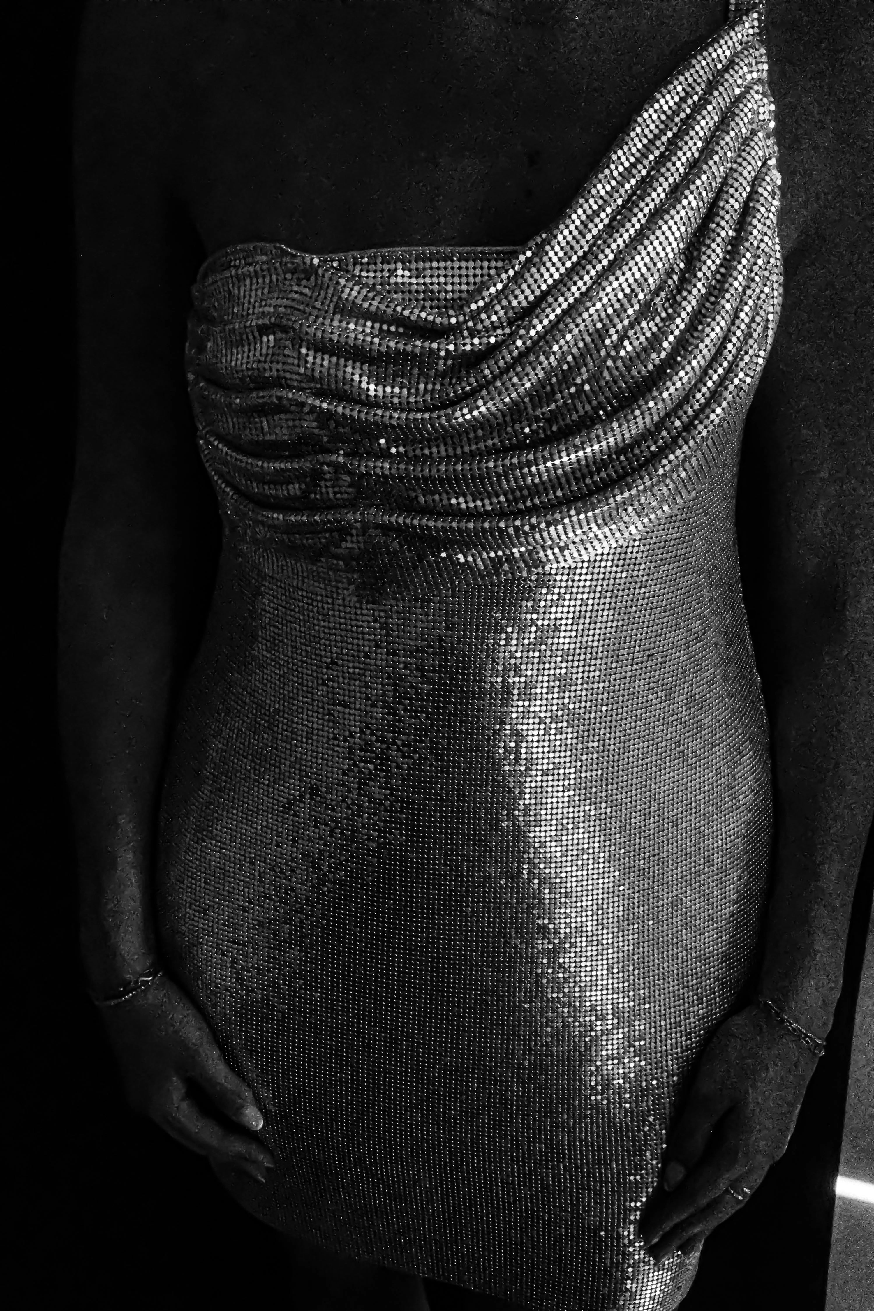 Lyle One Shoulder Glow Mesh Mini Dress Silver