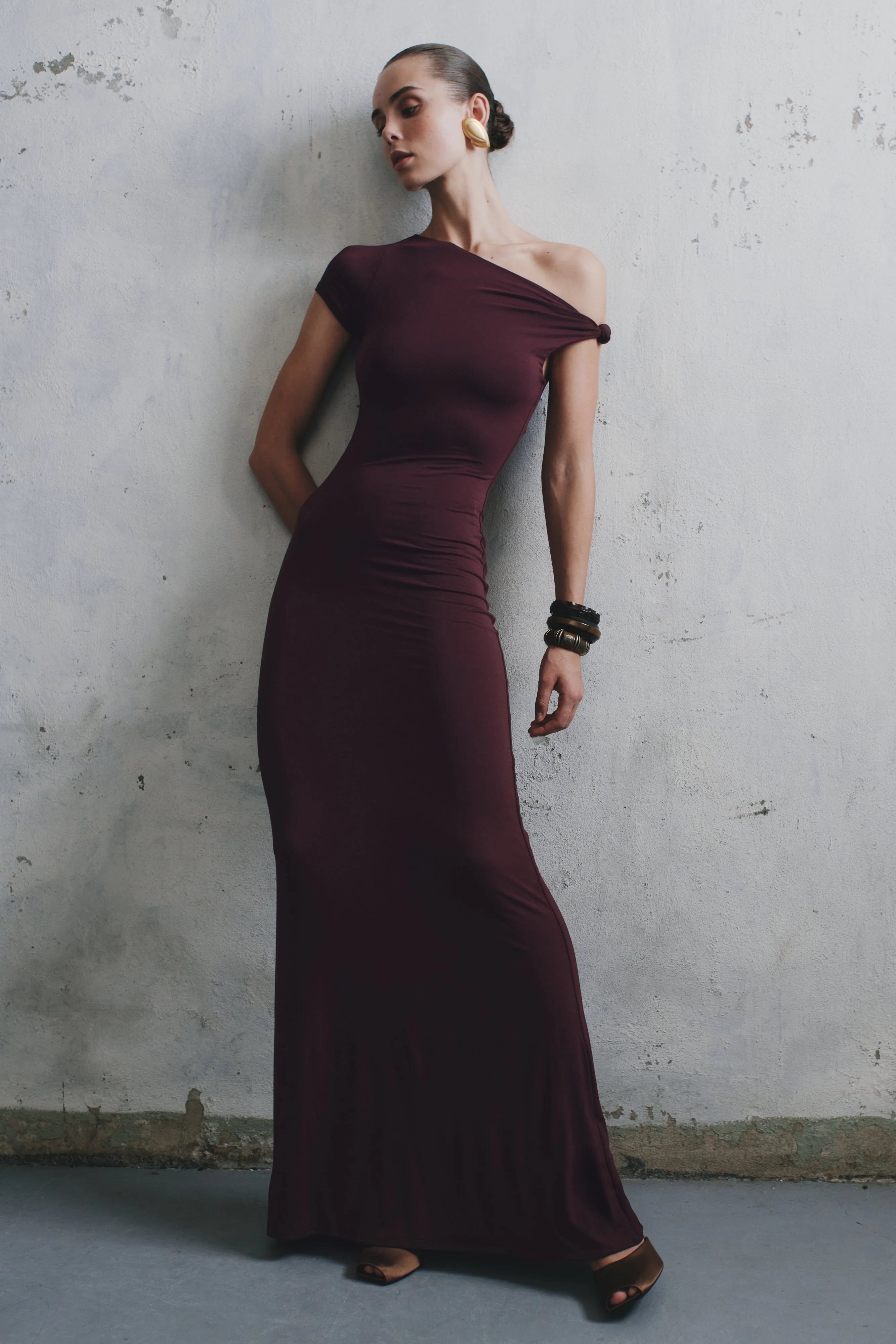 Tamsin Short Sleeve Modal Maxi Dress Mahogany