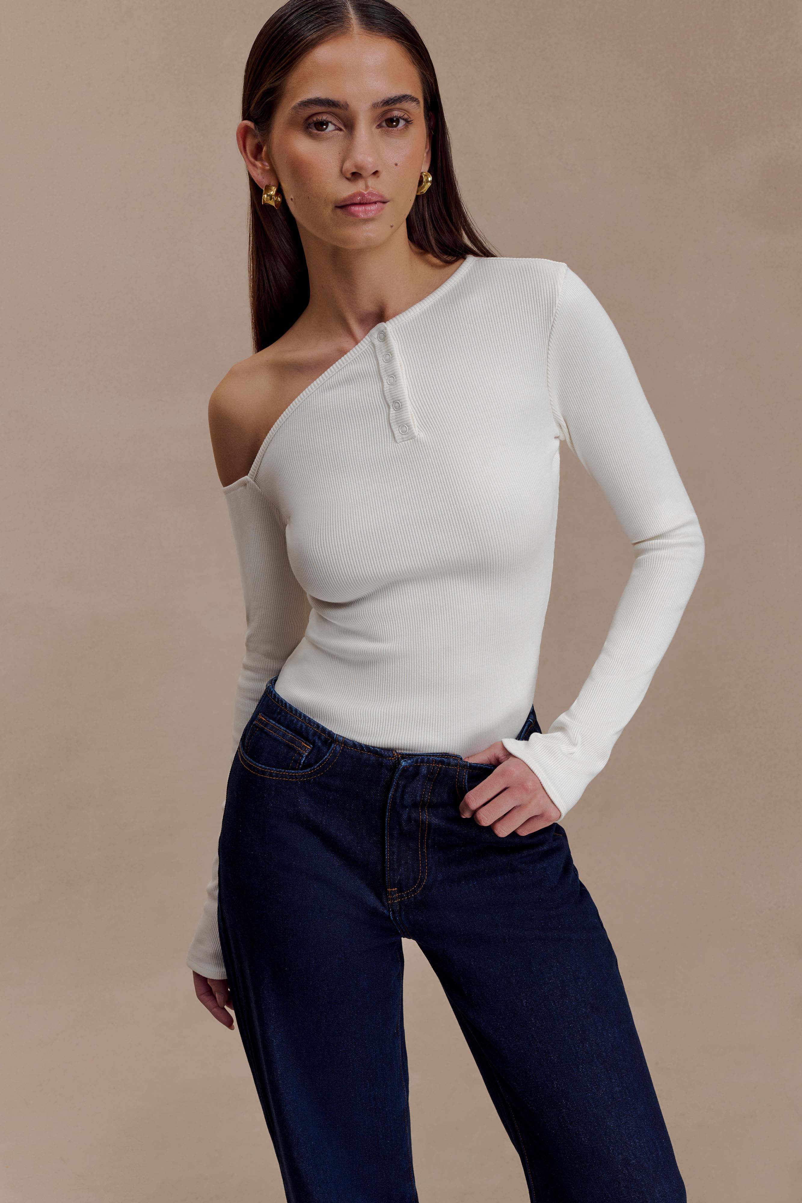 Maelle Off Shoulder Long Sleeve Top Ivory