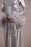 Tallie Lilac Sequin Maxi Dress With Feather Trim