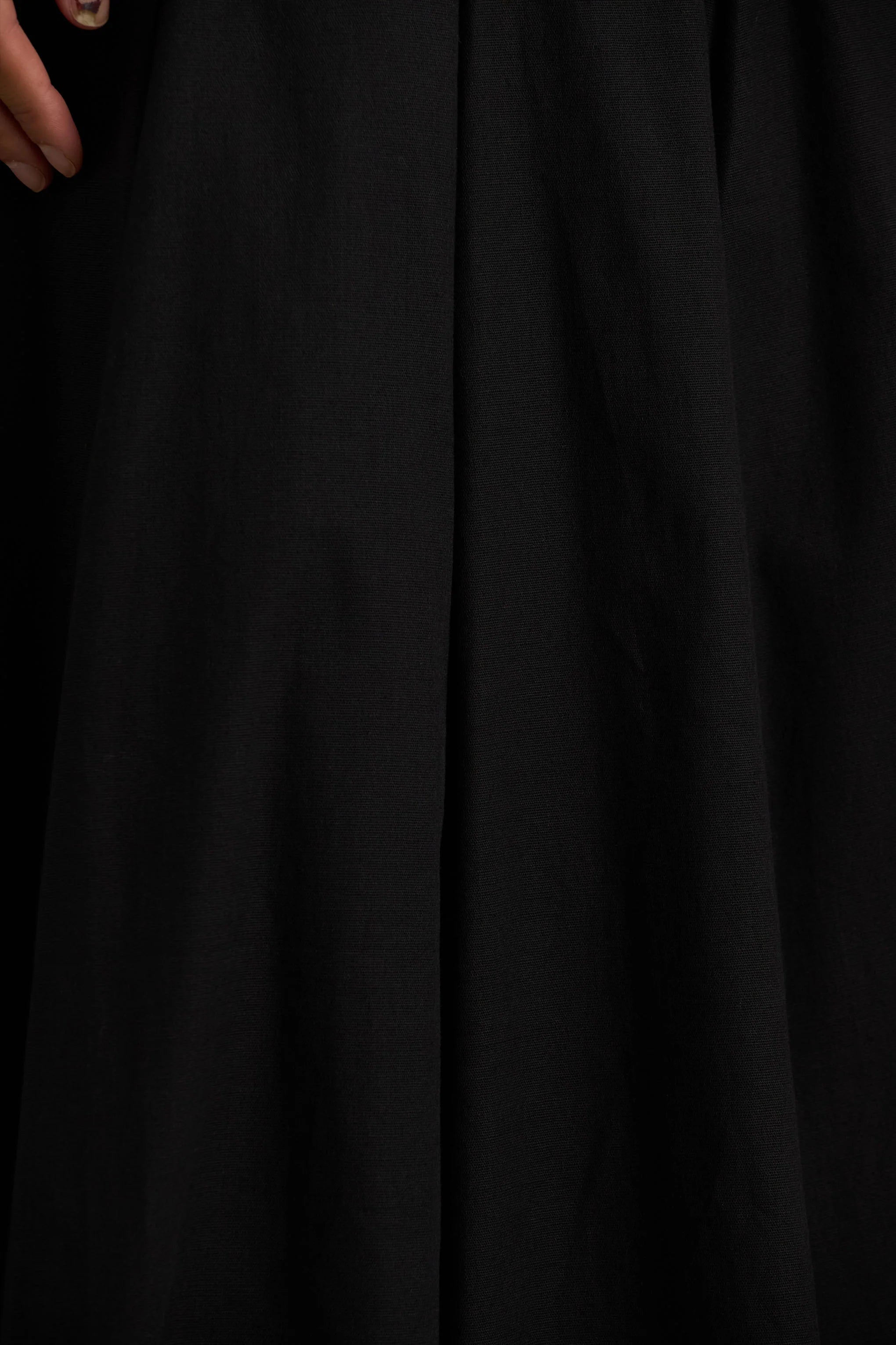 Magnolia Black Scoop Neck Midi Dress With Drop Waist And Ruffling Detail