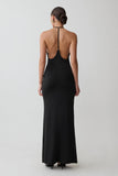 Hana Slinky Plunge Maxi Dress Black