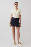Loraine Mid Rise Denim Mini Skirt Indigo Pinstripe