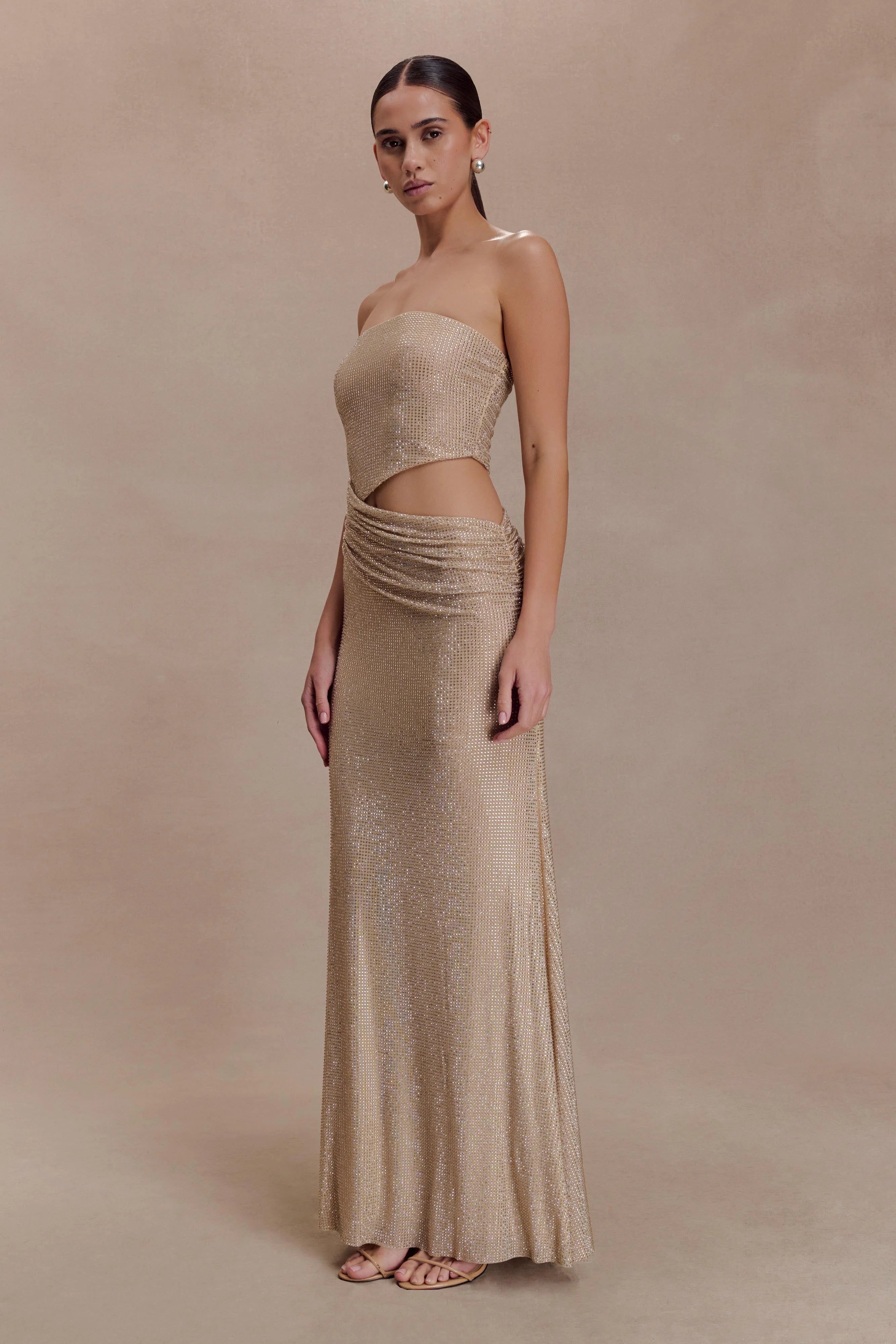 Starla Strapless Diamante Maxi Dress Gold