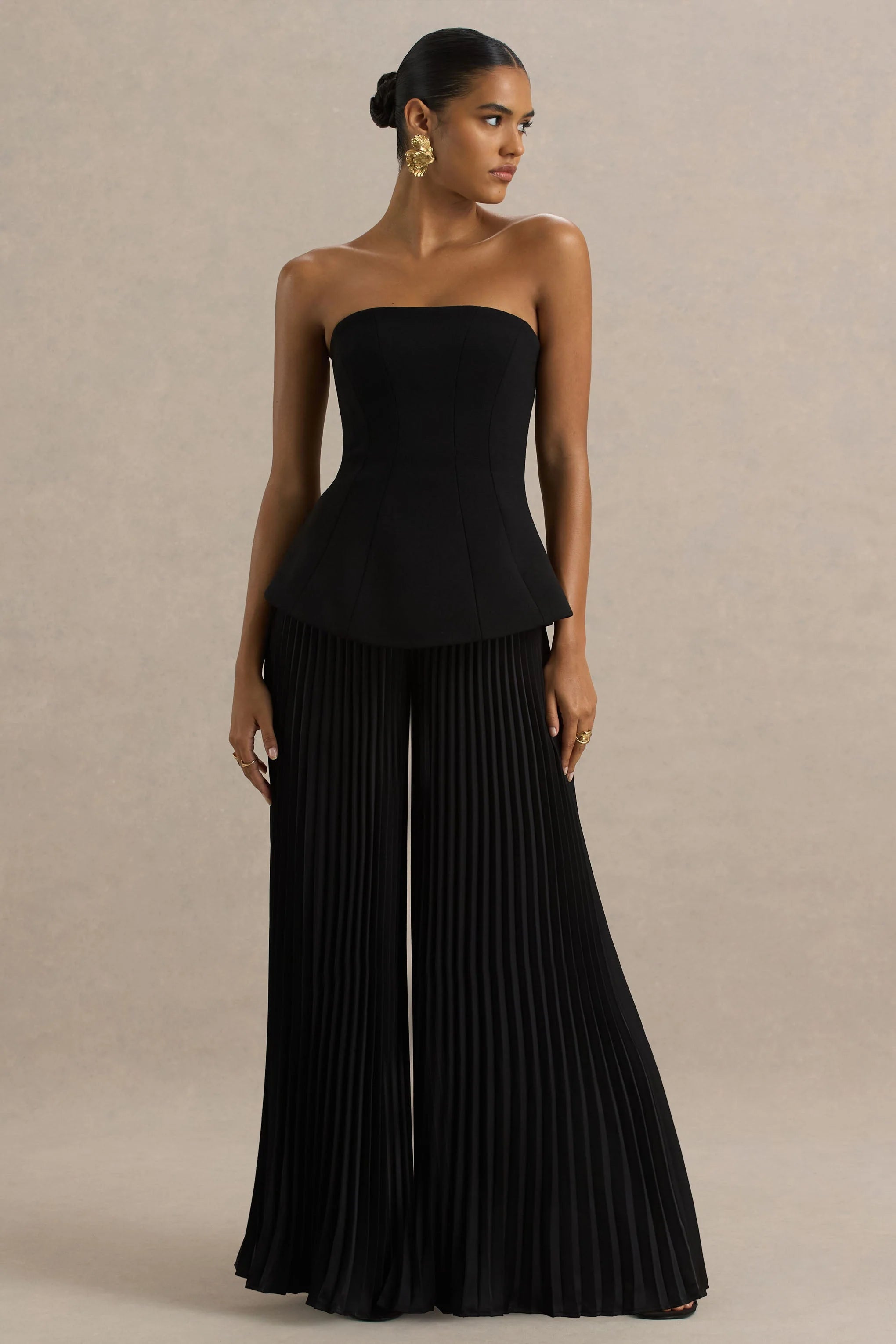 Feeling Good Black Bandeau Jumpsuit With Pleated Trouser