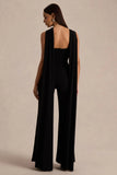 Mindy Black Twist Halter Neck Jumpsuit With Cape