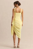 Letitia Lemon Scoop Neck Embellished Wrap Midi Dress
