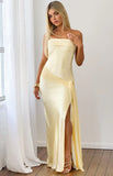 Novie Yellow Tie Detail Satin Strapless Maxi Dress - PRE ORDER
