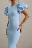 Dakota Powder Blue Puff Sleeve Midi Dress