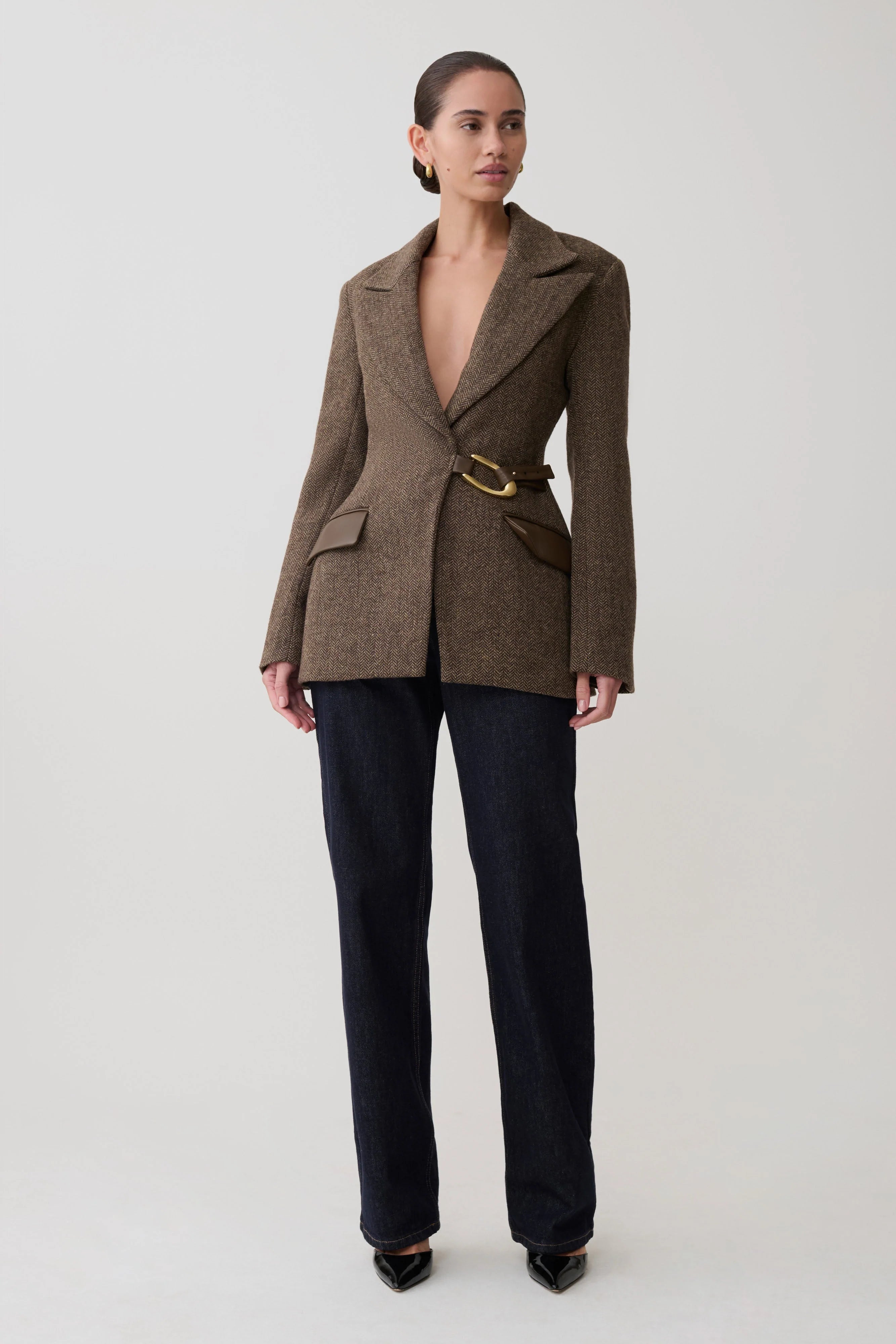 Romy Structured Blazer With Hardware Herringbone