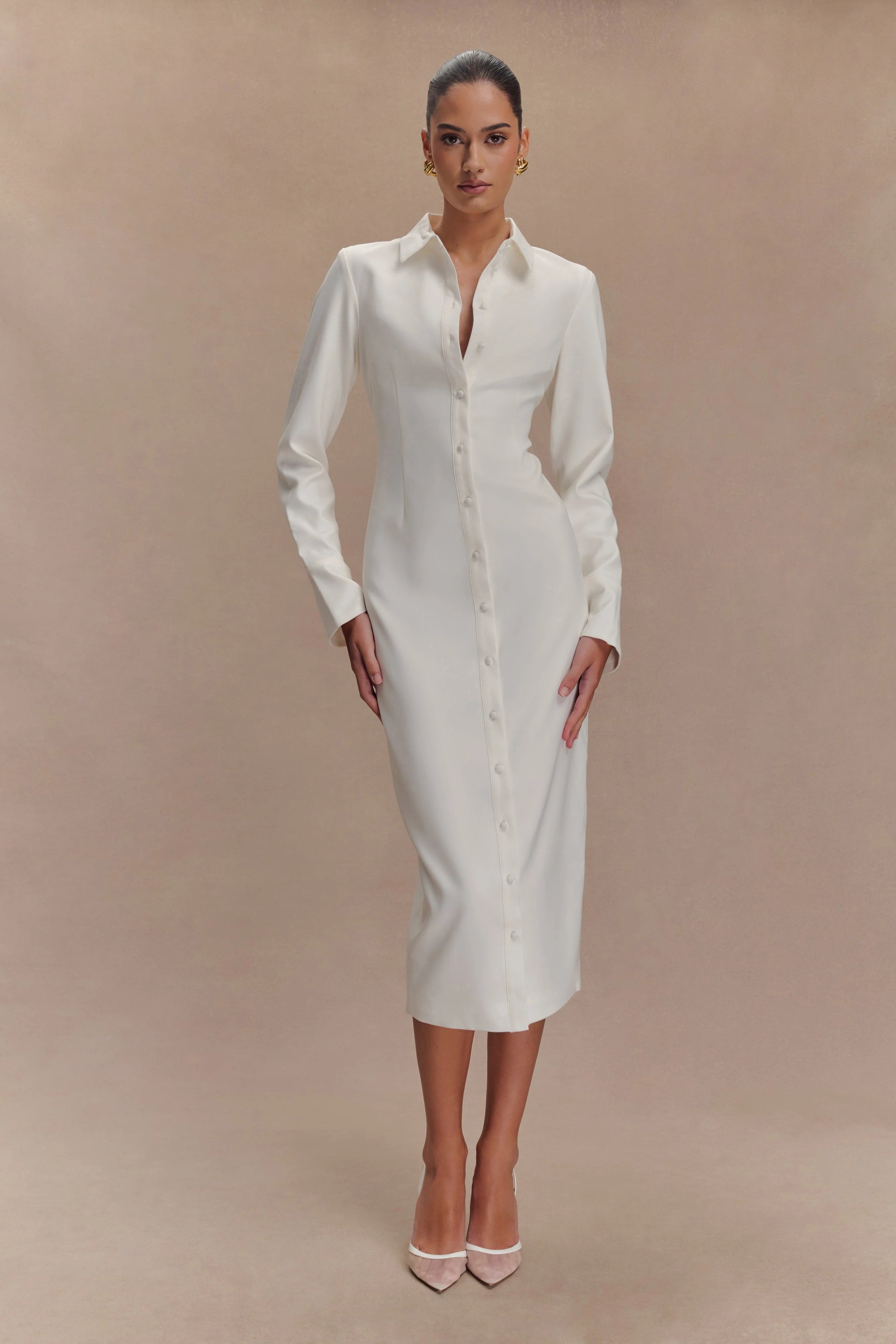 Dorian Fitted Shirt Midi Dress White