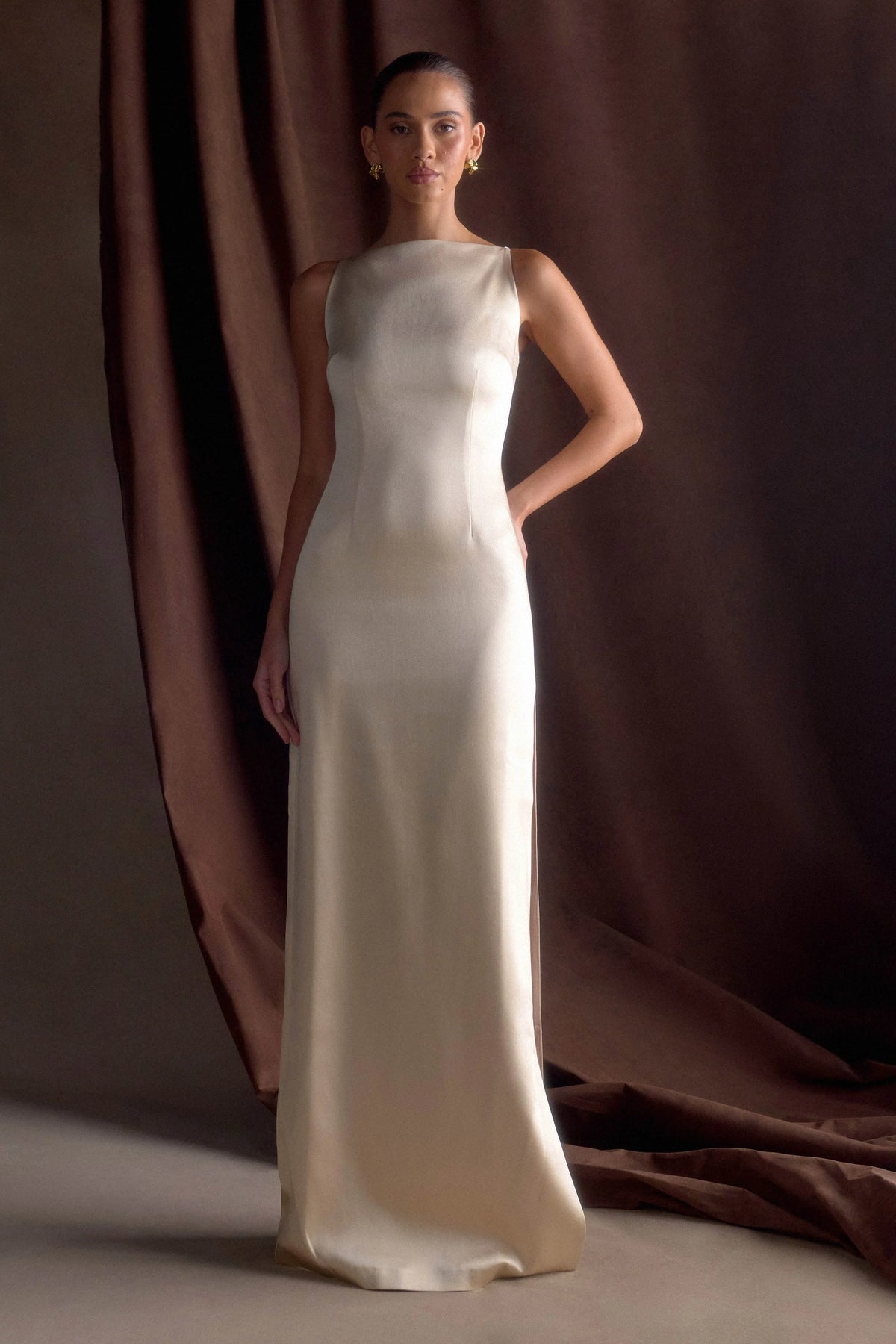 Violet Sleeveless Satin Maxi Dress Blush Gold
