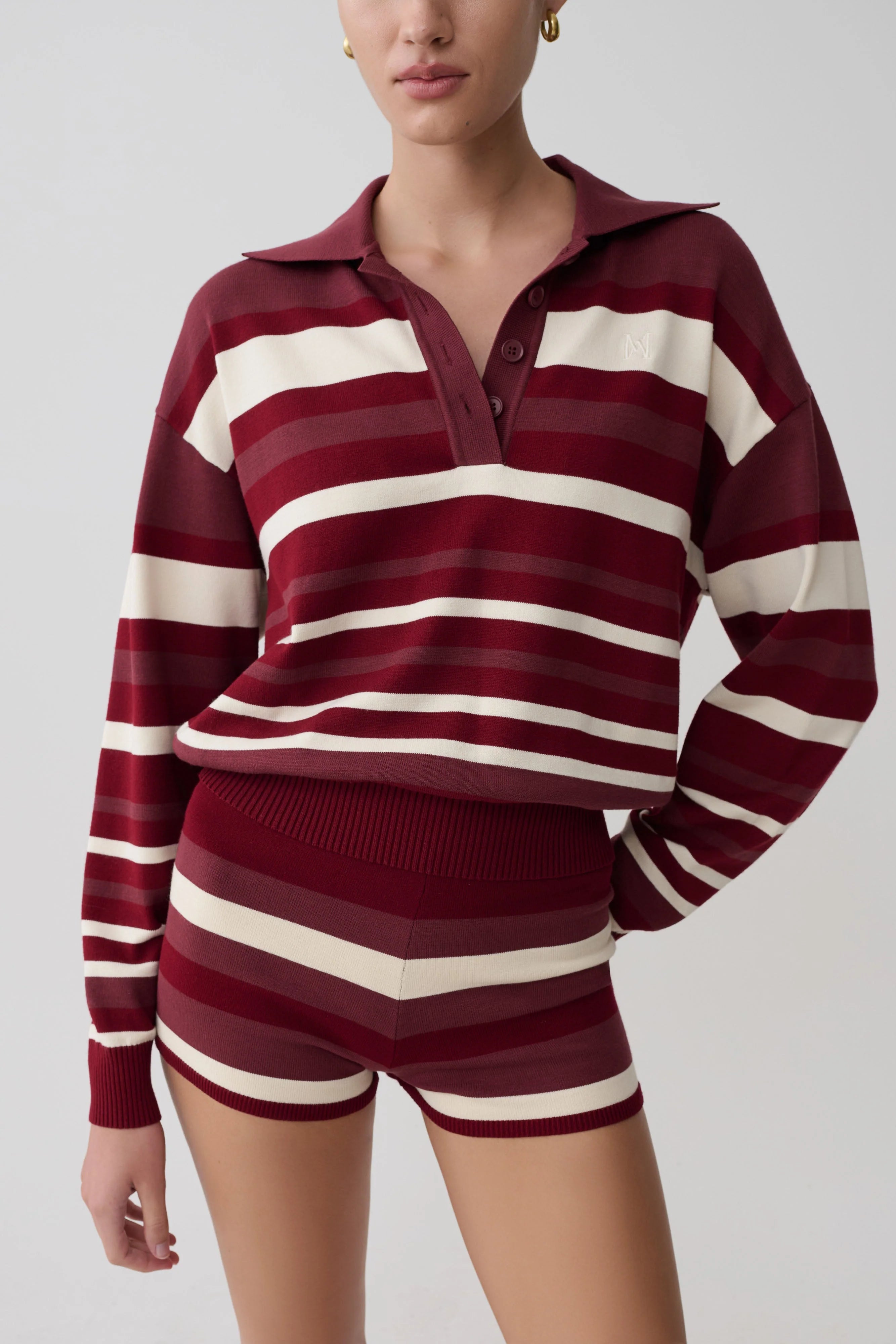 Philly Stripe Long Sleeve Knit Jumper Burgundy Cream