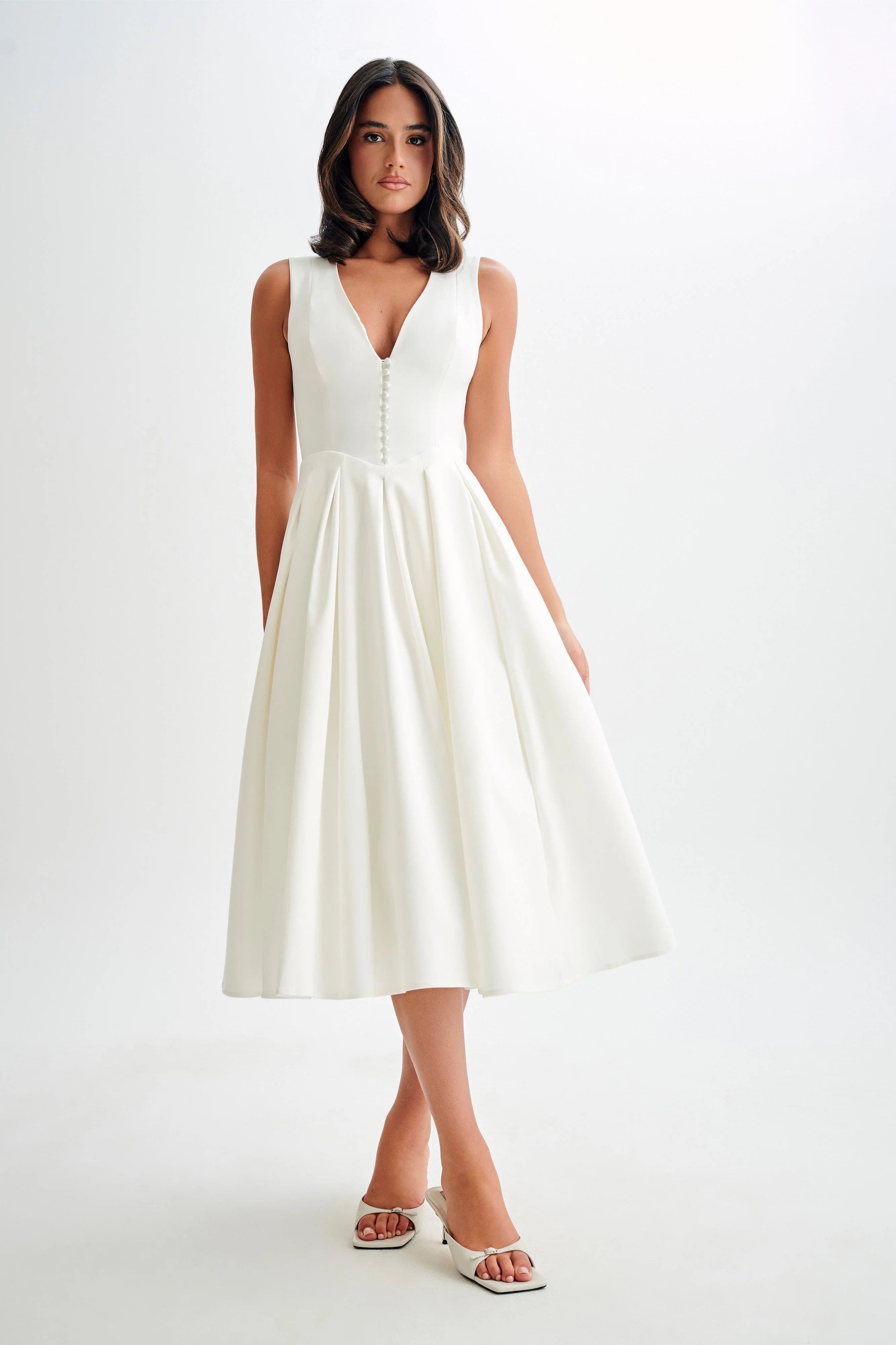 Keely Cotton Sleeveless Midi Dress White