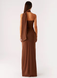 Olive Bloom Maxi Dress Chocolate