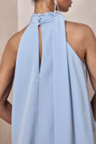 Sancelle Powder Blue Matte Satin Halter Neck Top
