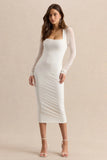 Kaelina White Square Neck Midi Dress