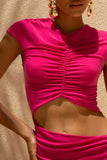 Pia Hot Pink Short Sleeve Maxi Dress With Cut Out