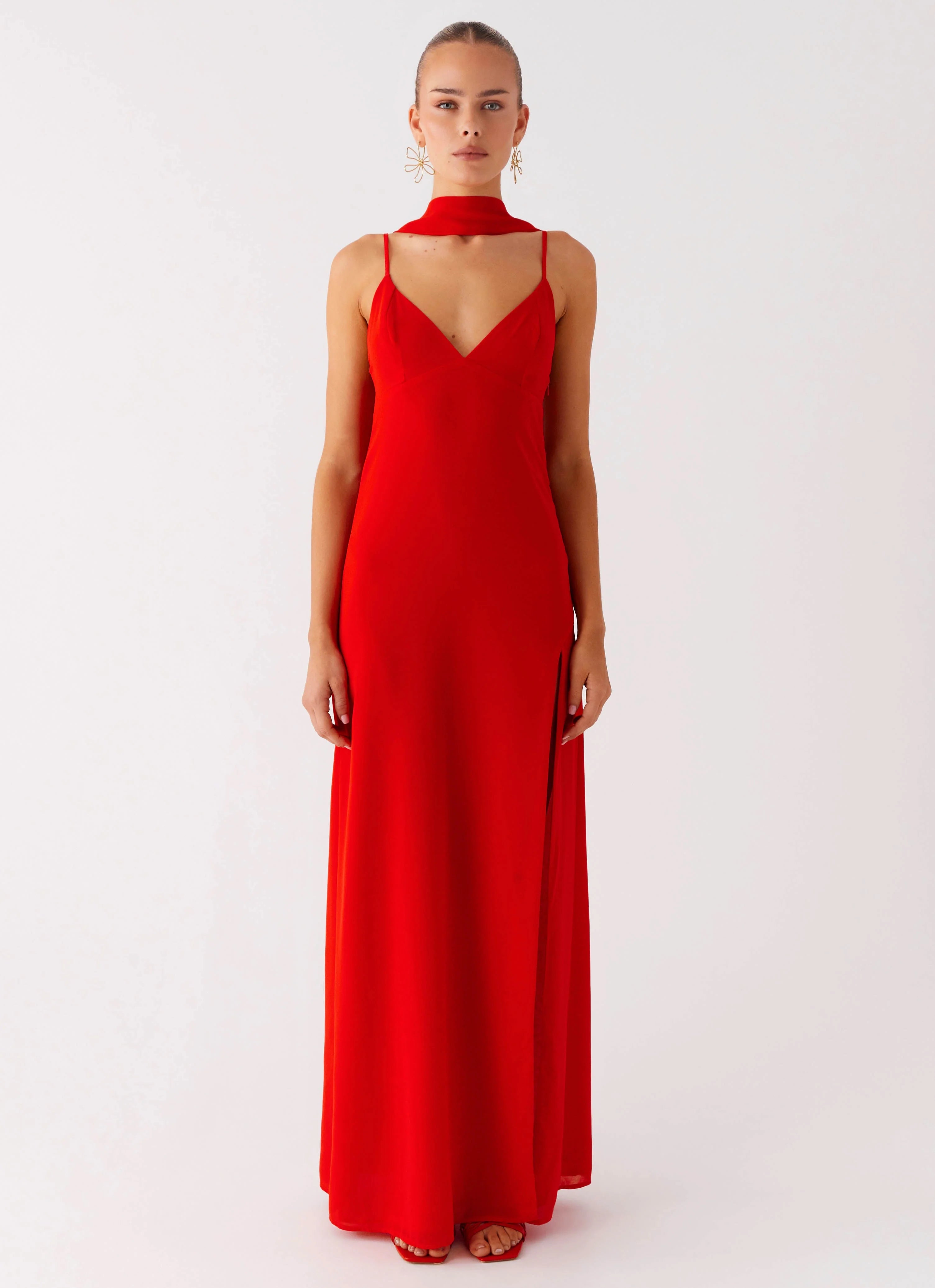 Yorke Scarf Maxi Dress Raspberry Red