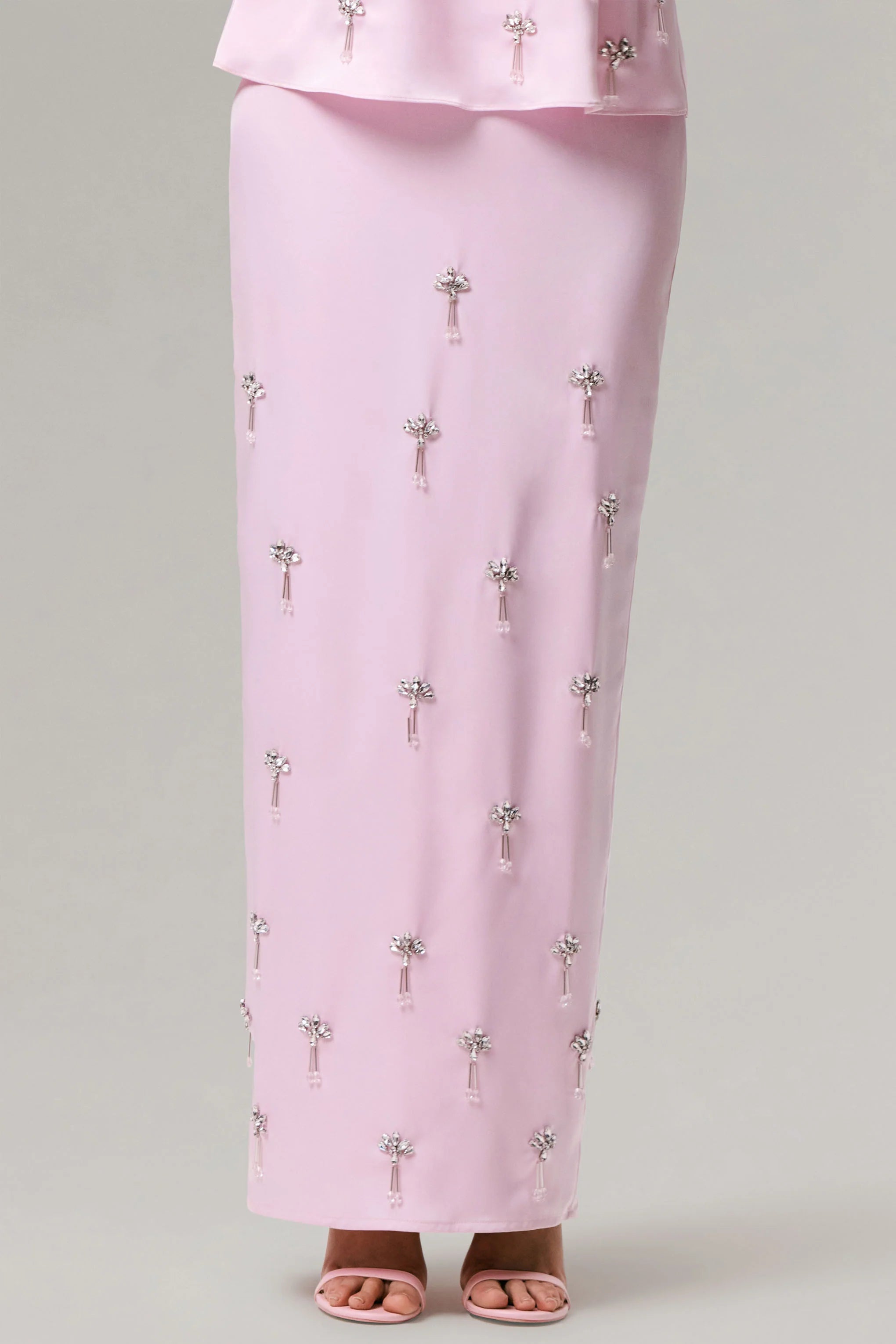 Lena Pink Satin Embellished Maxi Skirt
