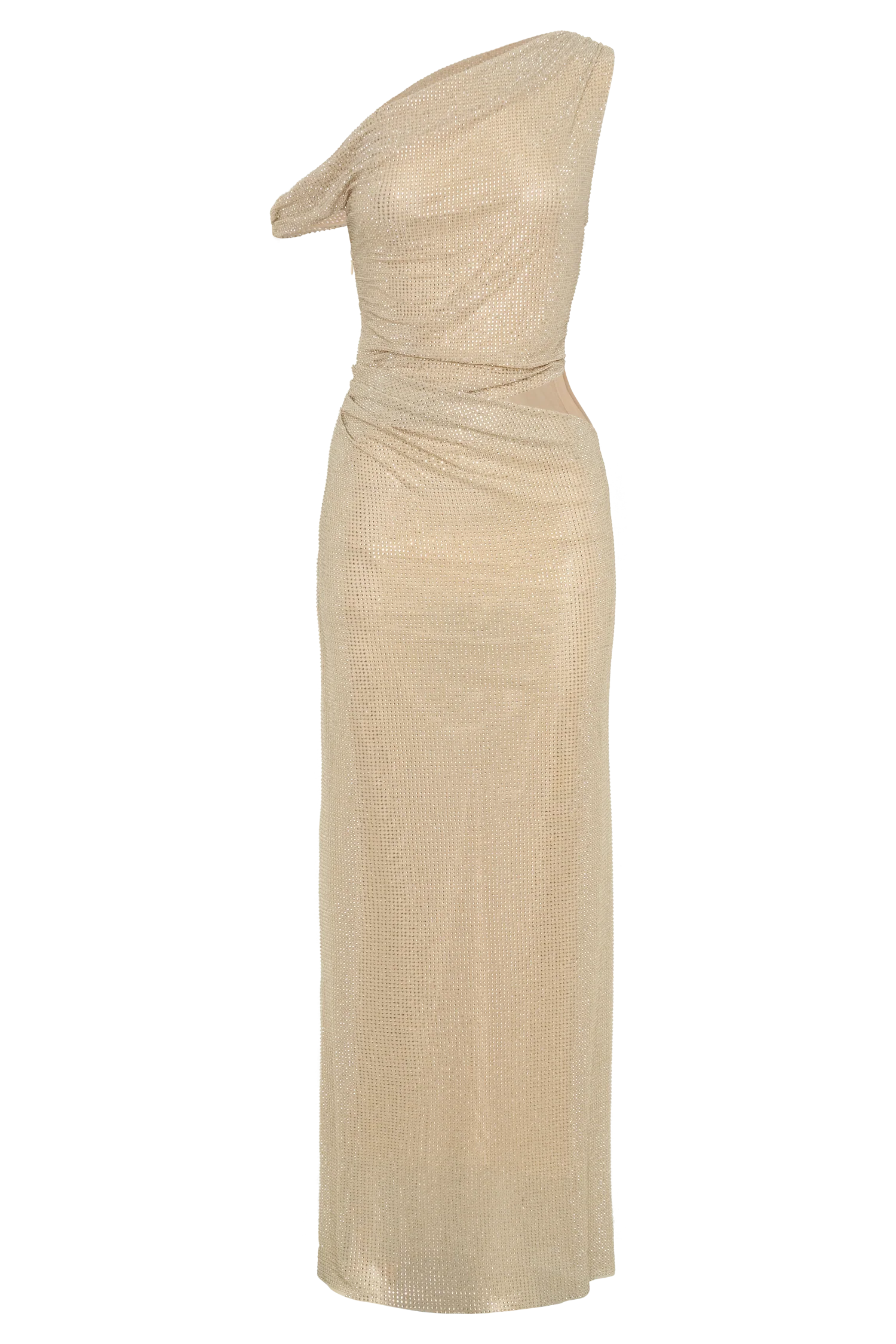 Kenny Diamante One Shoulder Maxi Dress Gold