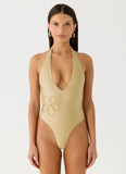 Trena Beaded One Piece Swimsuit Olive