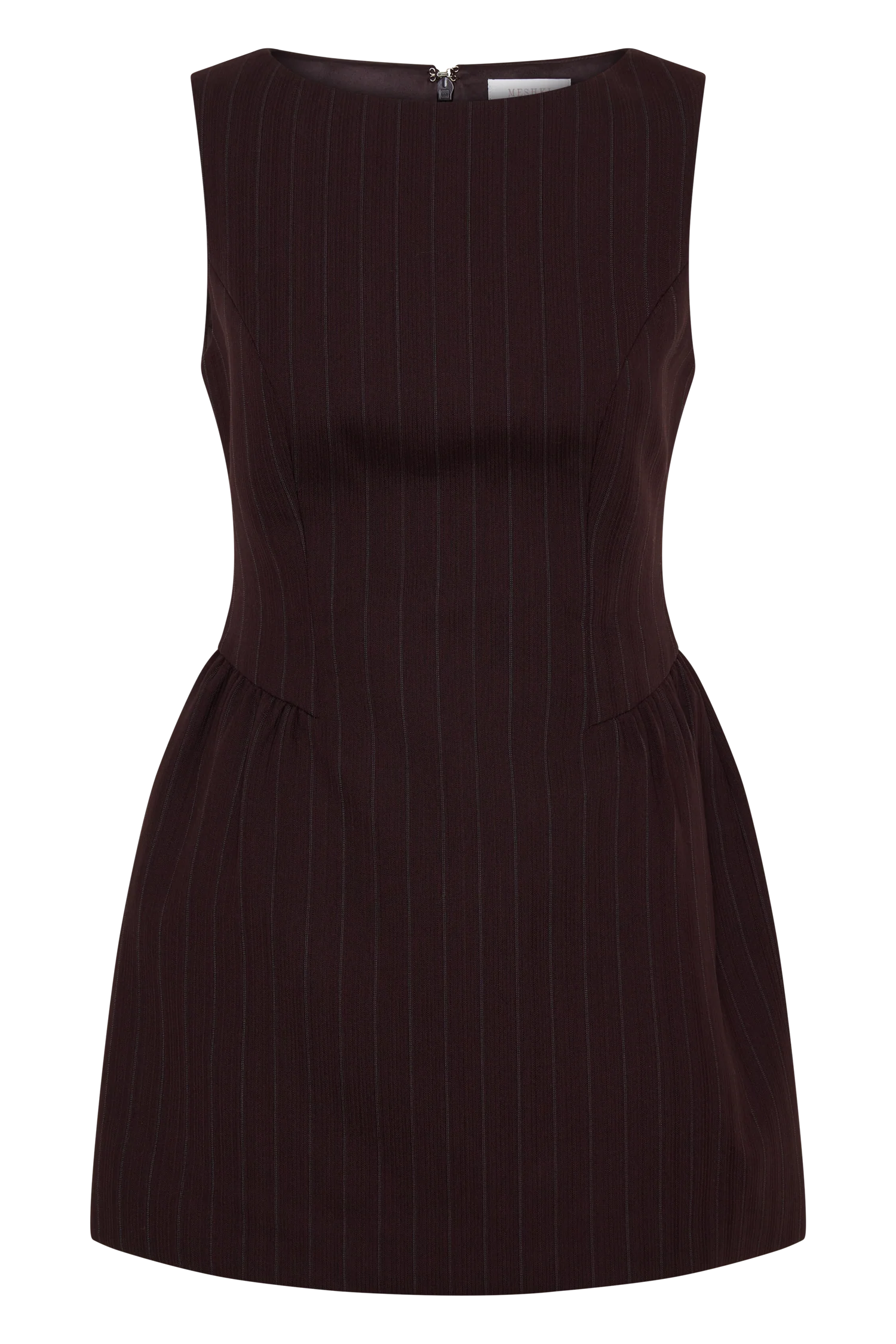 Hallie Boat Neck Mini Dress Plum Pinstripe
