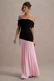 Venezia Black Pink Bardot Maxi Dress With Drop Waist